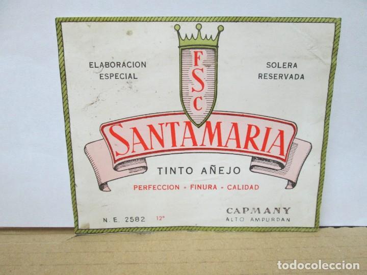 Etiquetas antiguas: ANTIGUA ETIQUETA, SANTAMARIA TINTO A&Ntilde;EJO CAPNANY