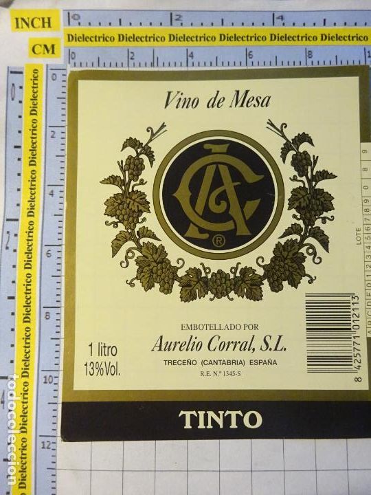 Etichette antiche: ETIQUETA DE BEBIDAS. VINO LICORES. TRECEO CANTABRIA VINO DE MESA AURELIO CORRAL. 125