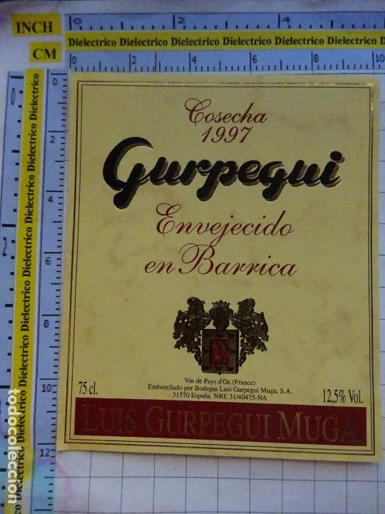 Etiquetas antiguas: ETIQUETA DE BEBIDAS. VINO LICORES. VIN PAYS D'OC FRANCIA. GURPEGUI 1997. 149