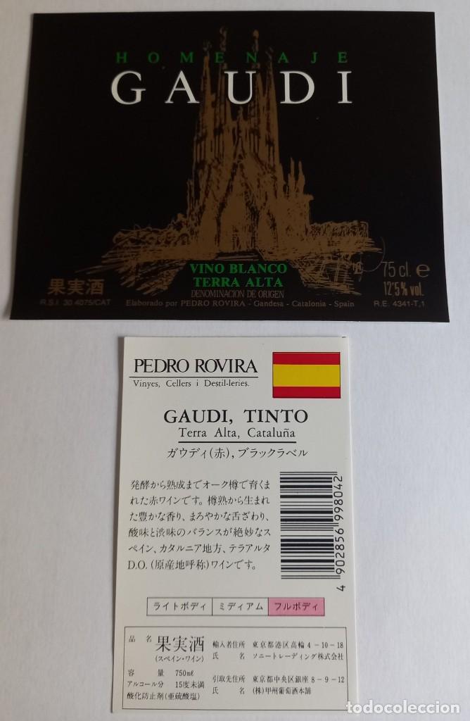 Etiquetas antiguas: ETIQUETA VINO, HOMENAJE GAUD&Iacute;. ELABORADO POR PEDRO ROVIRA DE GANDESA