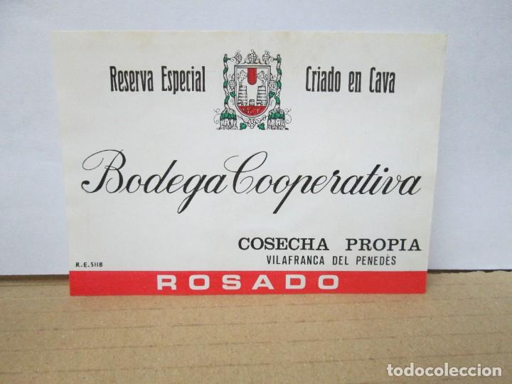 Etiquetas antiguas: ANTIGUA ETIQUETA, RESERVA ESPECIAL CRIADO EN CAVA BODEGA COOPERATIVA ROSADO