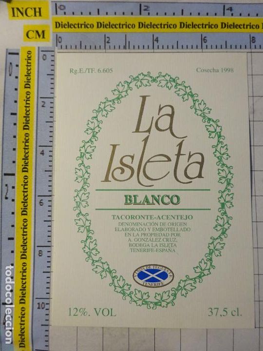 Old Labels: ETIQUETA DE BEBIDAS. VINO LICORES. TEGUESTE ISLAS CANARIAS BLANCO LA ISLETA 187