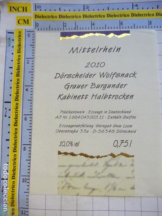 Alte Etiketten: ETIQUETA DE BEBIDAS. VINO LICORES. VINO DE ALEMANIA MITTELRHEIN 2010. 238