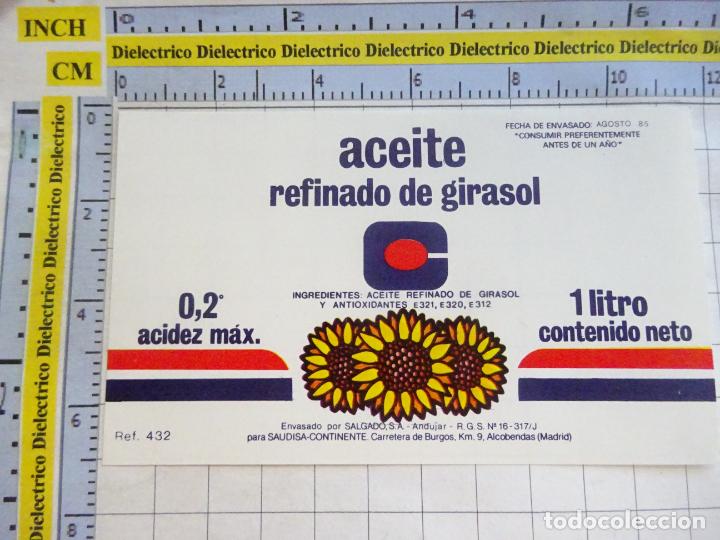 Alte Etiketten: ETIQUETA A&Ntilde;OS 80. ACEITES. ACEITE REFINADO DE GIRASOL SUPERMERCADOS CONTINENTE. 275