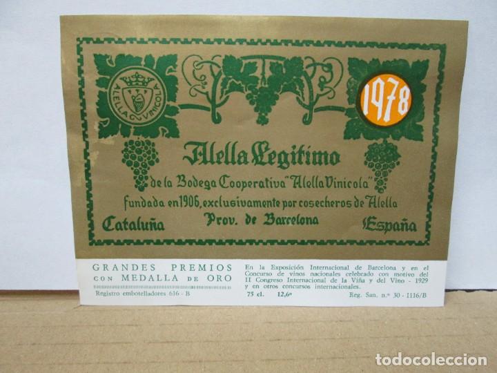 Etiquetas antiguas: ANTIGUA ETIQUETA, ALELLA LEGITIMO 1978