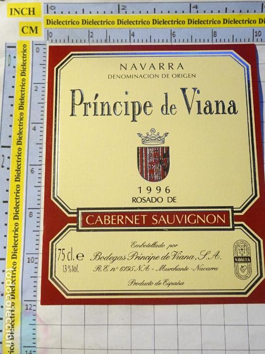 Alte Etiketten: ETIQUETA DE BEBIDAS. VINO LICORES. NAVARRA PR&Iacute;NCIPE DE VIANA CABERNET SAUVIGNON 1996. 354