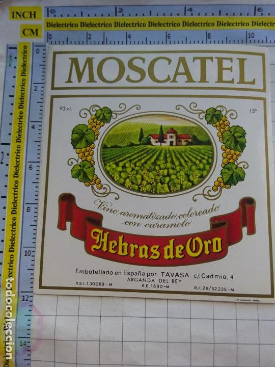 Etichette antiche: ETIQUETA DE BEBIDAS. VINO LICORES. ARGANDA DEL REY MOSCATEL HEBRAS DE ORO VINO CON CARAMELO. 378