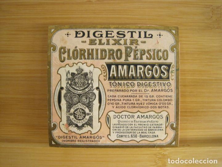 Etichette antiche: DIGESTIL ELIXIR CLORHIDRO PEPSICO AMARGOS-ETIQUETA ANTIGUA-VER FOTOS-(96.183)