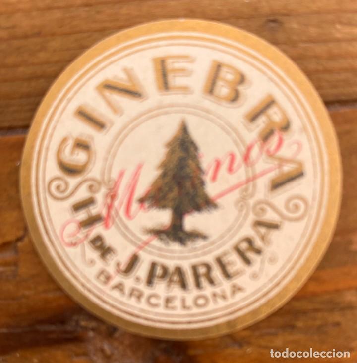 Etiquetas antiguas: ETIQUETA DE GINEBRA, H. DE J. PARERA, BARCELONA, MIDE 3,5 CMS.