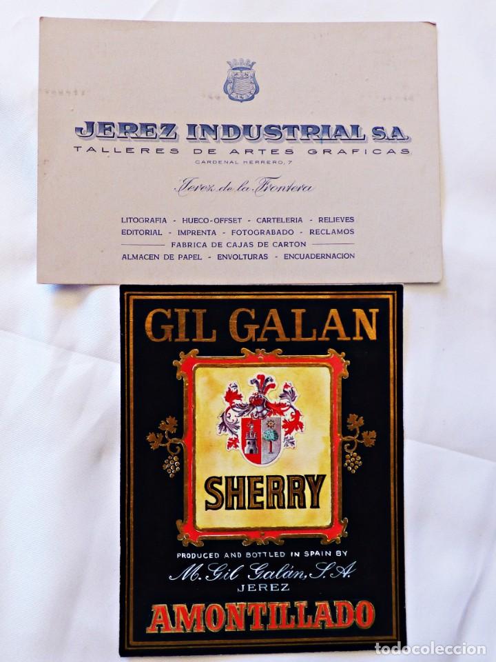 Etiquetas antiguas: BOCETO HECHO A MANO, ETIQUETA DE VINO DE JEREZ, CON TARJETA ESCRITA DEL TALLER ARTES GR&Aacute;FICAS.