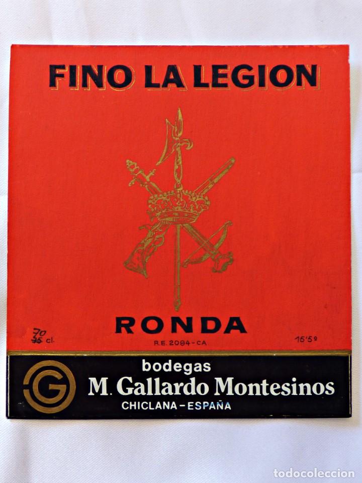 Etiquetas antiguas: BOCETO HECHO A MANO DE ETIQUETA DE VINO, FINO LA LEGI&Oacute;N RONDA, DE CHICLANA.