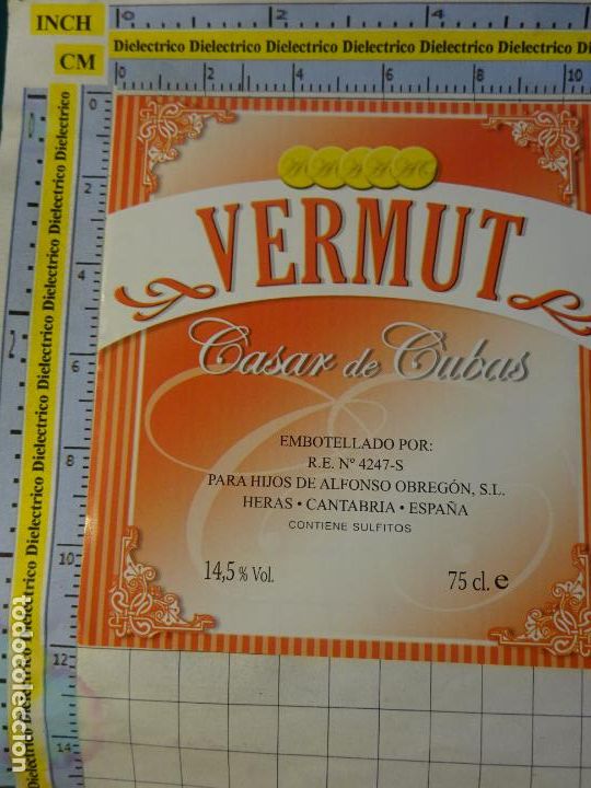 Old Labels: ETIQUETA DE BEBIDAS. VINO LICORES. VERMUT CASAR DE CUBAS HERAS CANTABRIA. 575