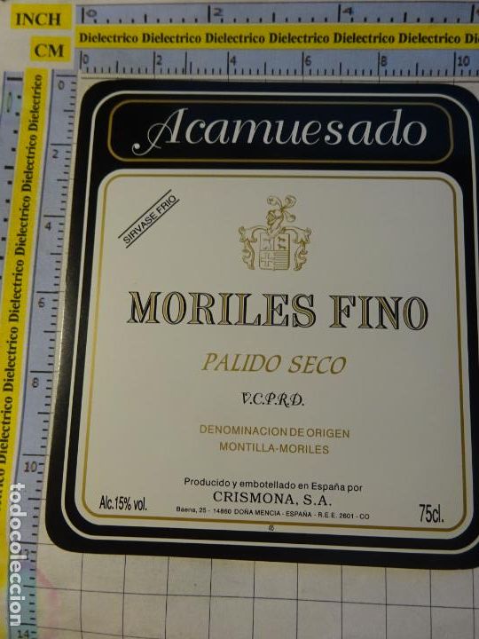 Old Labels: ETIQUETA DE BEBIDAS. VINO LICORES. C&Oacute;RDOBA DO&Ntilde;A MENC&Iacute;A MORILES FINO PALIDO SECO ACAMUESADO. 582