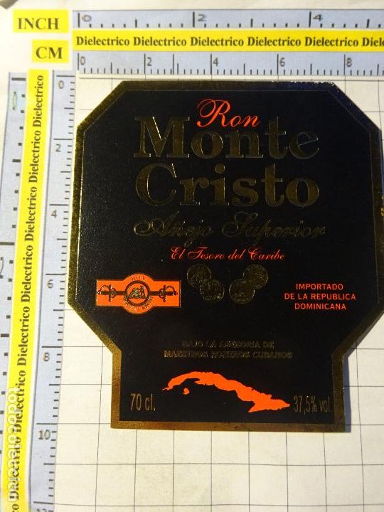 Old Labels: ETIQUETA DE BEBIDAS. VINO LICORES. RON MONTE CRISTO A&Ntilde;EJO SUPERIOR REP&Uacute;BLICA DOMINICANA. 625