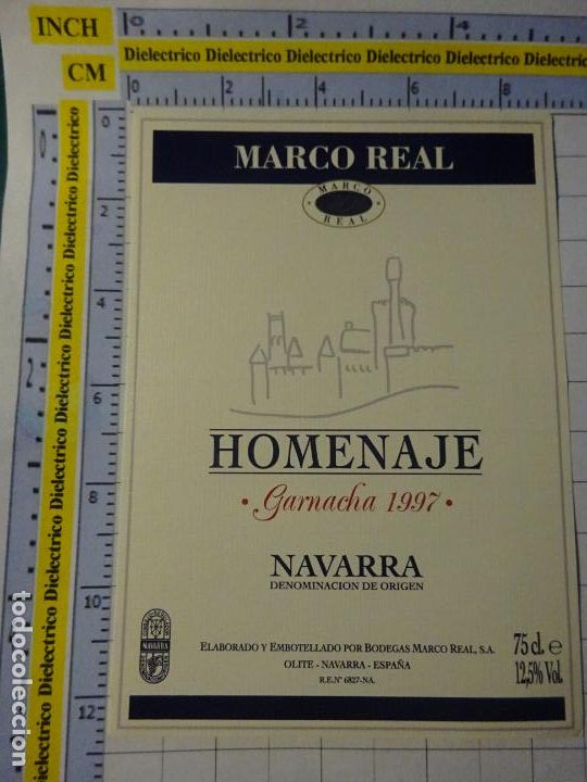 Etiquetas antiguas: ETIQUETA DE BEBIDAS. VINO LICORES. NAVARRO MARCO REAL HOMENAJE RESERVA 1997. 750