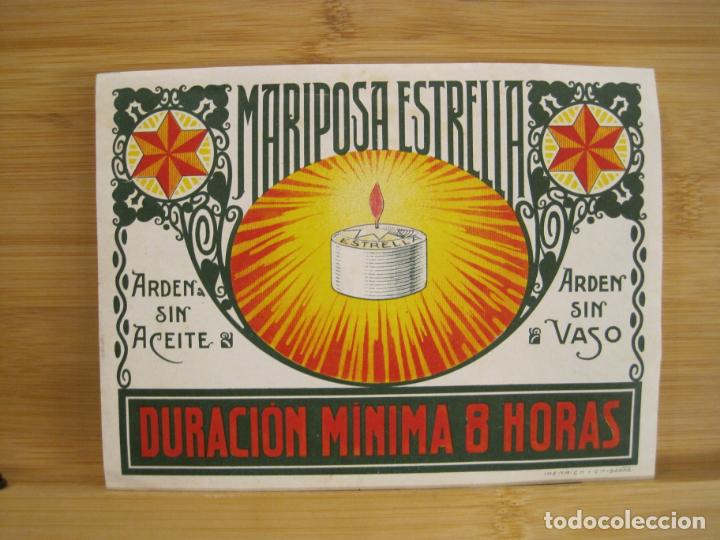 Old Labels: VELA MARIPOSA ESTRELLA-ETIQUETA ANTIGUA-VER FOTOS-(K-7277)