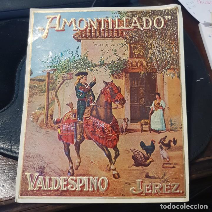 Etiquetas antiguas: Etiqueta vino amontillado valdespino troquelada jerez