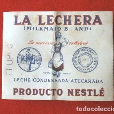 Etiquetas antiguas: ANTIGUA ETIQUETA LA LECHERA DE NESTLE (AÑO 1963) LECHE CONDENSADA MILKMAID BRAND. Lote 299360313