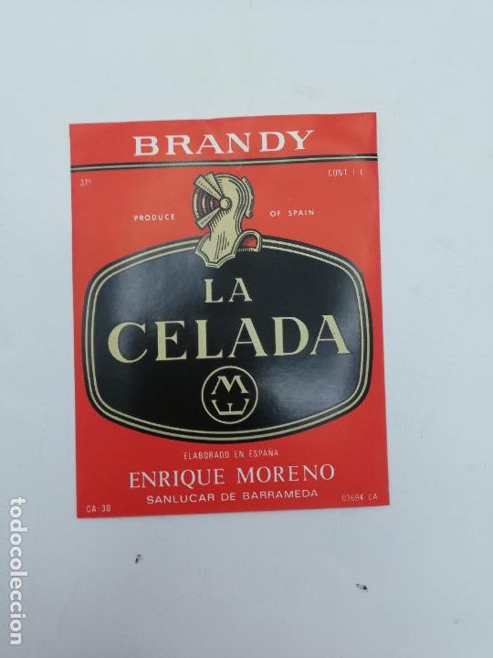 Alte Etiketten: ETIQUETA. LA CELADA. BRANDY. ENRIQUE MORENO. SANLUCAR DE BARRAMEDA. MEDIDAS: 13 X 10 CM APROX.