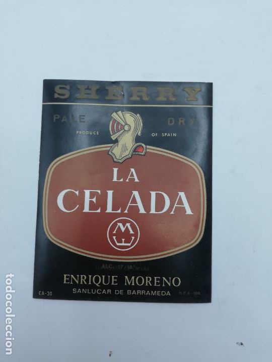 Alte Etiketten: ETIQUETA. LA CELADA. SHERRY. ENRIQUE MORENO. SANLUCAR DE BARRAMEDA. MEDIDAS: 13 X 10 CM APROX.