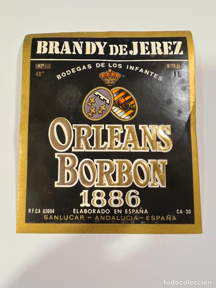 Alte Etiketten: ETIQUETA. BRANDY DE JEREZ. BODEGA DE LOS INFANTES DE OLEANS-BORBON. SANLUCAR. MEDIDAS: 10 X 11 CM