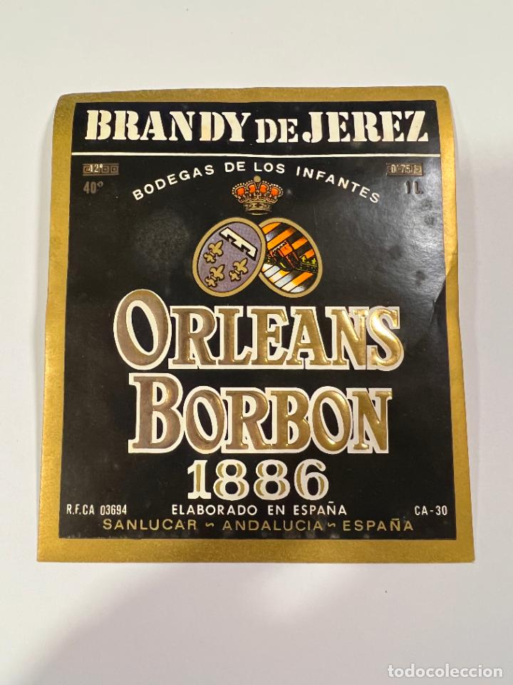 Alte Etiketten: ETIQUETA. BRANDY DE JEREZ. BODEGA DE LOS INFANTES DE OLEANS-BORBON. SANLUCAR. MEDIDAS: 10 X 11 CM