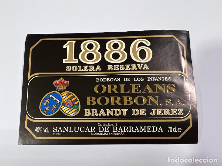 Etiquetas antigas: ETIQUETA. BRANDY JEREZ. SOLERA RESERVA 1886. BODEGA DE LOS INFANTES DE ORLEANS BORBON. SANL&Uacute;CAR