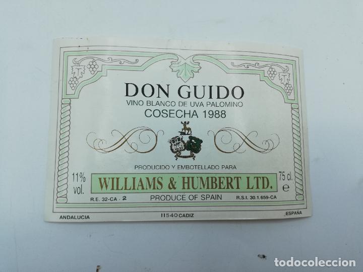 Etiquetas antiguas: ETIQUETA. DON GUIDO. VINO BLANCO. 1988. WILLIAMS & HUMBERT. MEDIDAS: 8.5 X 11.5 CM APROX.