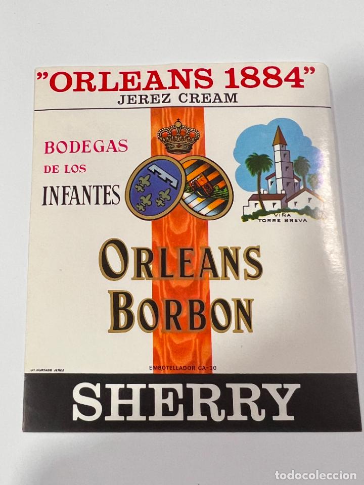 Alte Etiketten: ETIQUETA. JEREZ CREAM. BODEGAS DE LOS INFANTES DE ORLEANS BORBON. SHERRY. MEDIDAS: 10.5 X 9.5 CM