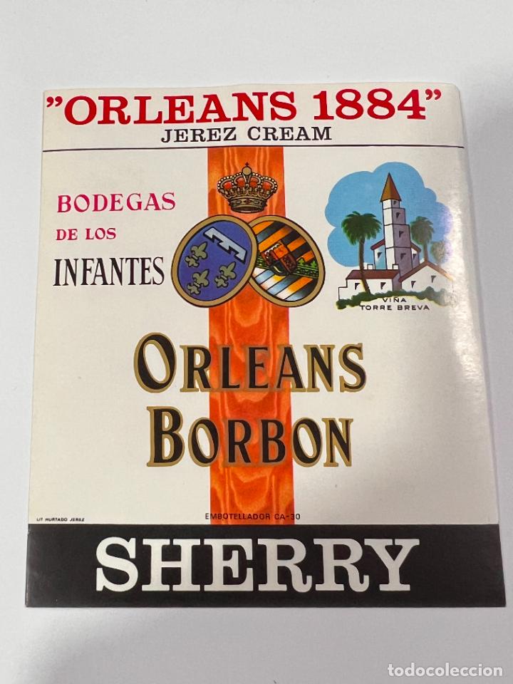 Alte Etiketten: ETIQUETA. JEREZ CREAM. BODEGAS DE LOS INFANTES DE ORLEANS BORBON. SHERRY. MEDIDAS: 10.5 X 9.5 CM