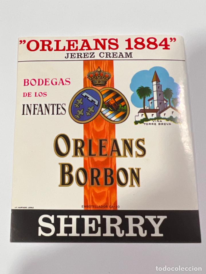 Alte Etiketten: ETIQUETA. JEREZ CREAM. BODEGAS DE LOS INFANTES DE ORLEANS BORBON. SHERRY. MEDIDAS: 10.5 X 9.5 CM