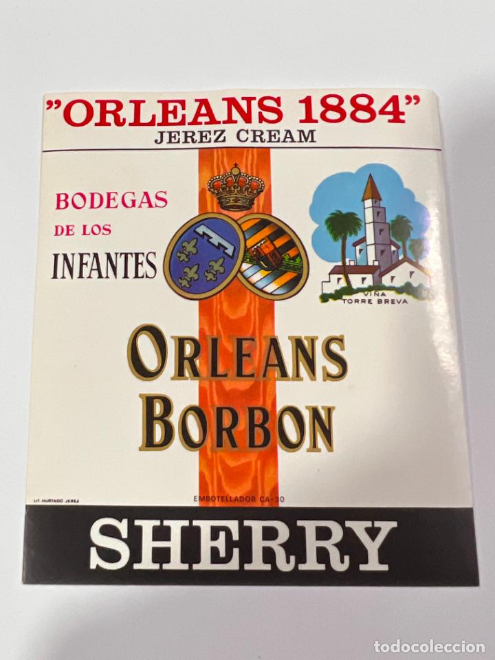 Alte Etiketten: ETIQUETA. JEREZ CREAM. BODEGAS DE LOS INFANTES DE ORLEANS BORBON. SHERRY. MEDIDAS: 10.5 X 9.5 CM