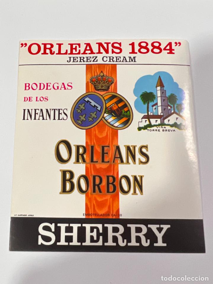 Alte Etiketten: ETIQUETA. JEREZ CREAM. BODEGAS DE LOS INFANTES DE ORLEANS BORBON. SHERRY. MEDIDAS: 10.5 X 9.5 CM