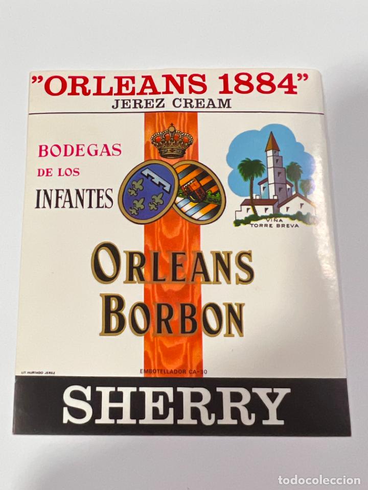 Alte Etiketten: ETIQUETA. JEREZ CREAM. BODEGAS DE LOS INFANTES DE ORLEANS BORBON. SHERRY. MEDIDAS: 10.5 X 9.5 CM
