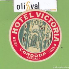Etiquetas antiguas: ETIQUETA HOTEL VICTORIA CORDOBA ESPAÑA 40MM ROJO DOMINANTE EL GRIS EH3428 1. Lote 363810335