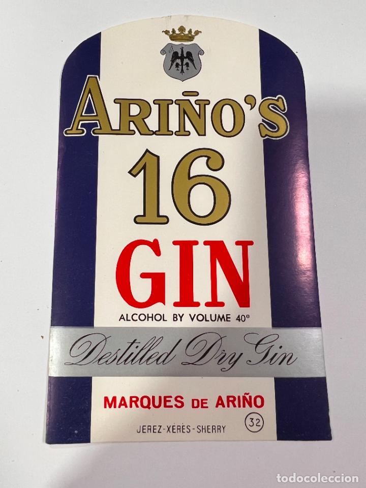 Old Labels: ETIQUETA. GIN. ARI&Ntilde;O'S 16. MARQU&Eacute;S DE ARI&Ntilde;O. JEREZ. MEDIDAS: 13.5 X 8.5 CM