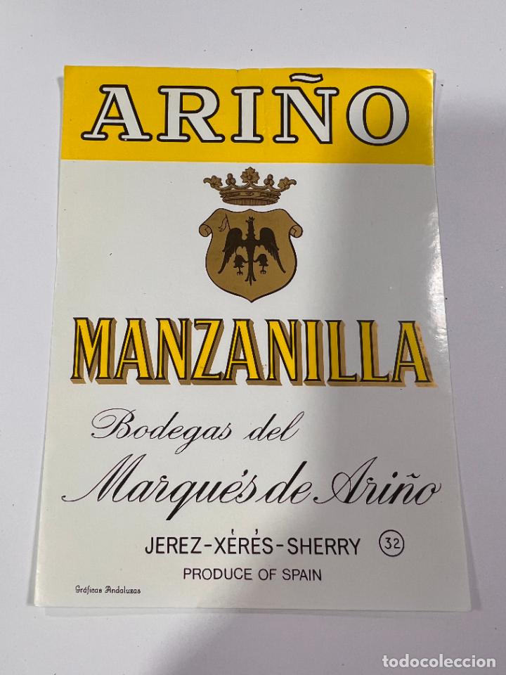 Etichette antiche: ETIQUETA. MANZANILLA. BODEGAS DEL MARQU&Eacute;S DE ARI&Ntilde;O. JEREZ. MEDIDAS: 13 X 9.5 CM