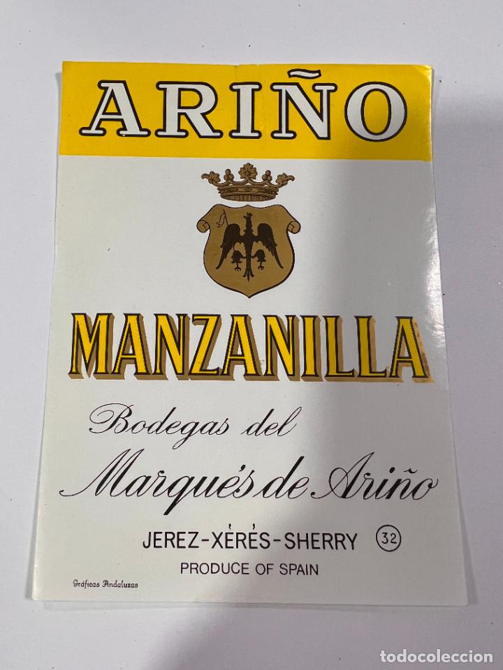 Etichette antiche: ETIQUETA. MANZANILLA. BODEGAS DEL MARQU&Eacute;S DE ARI&Ntilde;O. JEREZ. MEDIDAS: 13 X 9.5 CM
