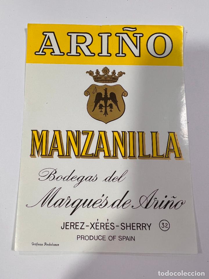 Etichette antiche: ETIQUETA. MANZANILLA. BODEGAS DEL MARQU&Eacute;S DE ARI&Ntilde;O. JEREZ. MEDIDAS: 13 X 9.5 CM
