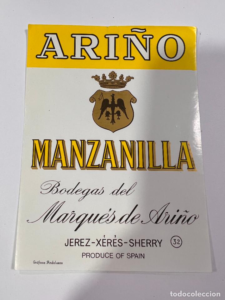 Etichette antiche: ETIQUETA. MANZANILLA. BODEGAS DEL MARQU&Eacute;S DE ARI&Ntilde;O. JEREZ. MEDIDAS: 13 X 9.5 CM