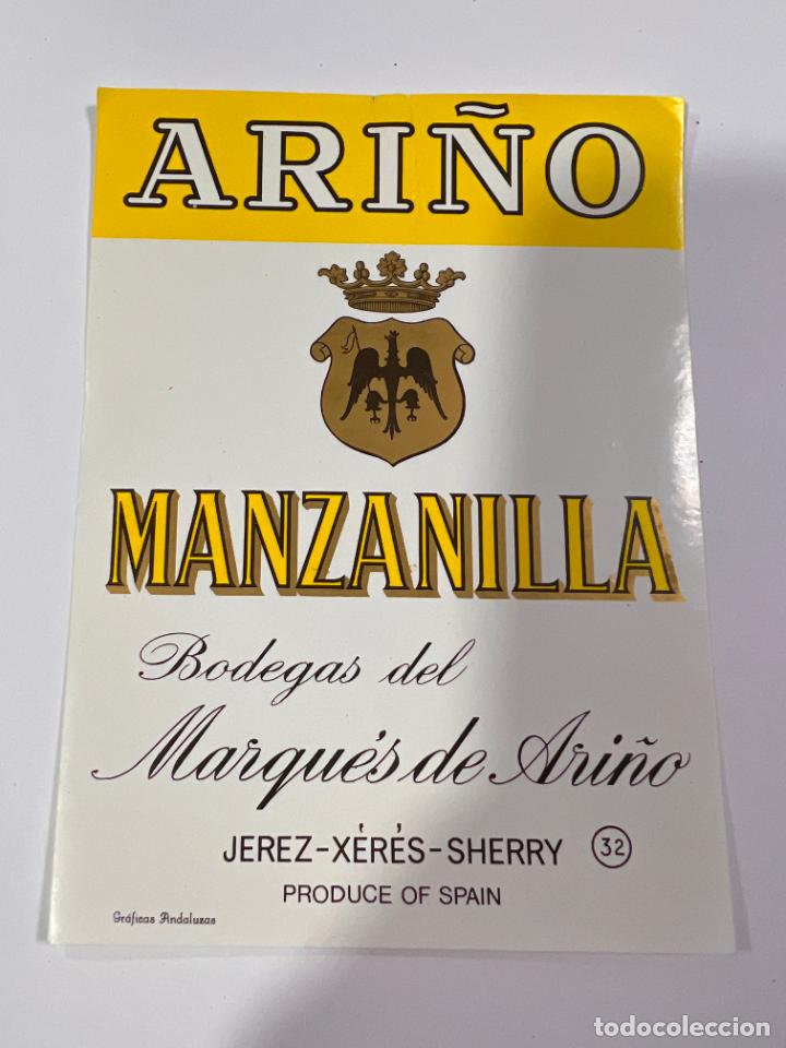 Etichette antiche: ETIQUETA. MANZANILLA. BODEGAS DEL MARQU&Eacute;S DE ARI&Ntilde;O. JEREZ. MEDIDAS: 13 X 9.5 CM
