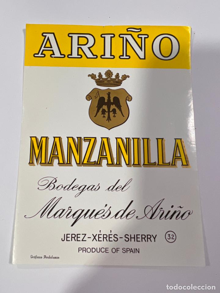 Etichette antiche: ETIQUETA. MANZANILLA. BODEGAS DEL MARQU&Eacute;S DE ARI&Ntilde;O. JEREZ. MEDIDAS: 13 X 9.5 CM