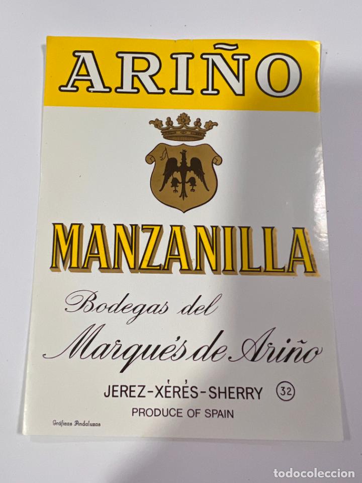 Etichette antiche: ETIQUETA. MANZANILLA. BODEGAS DEL MARQU&Eacute;S DE ARI&Ntilde;O. JEREZ. MEDIDAS: 13 X 9.5 CM