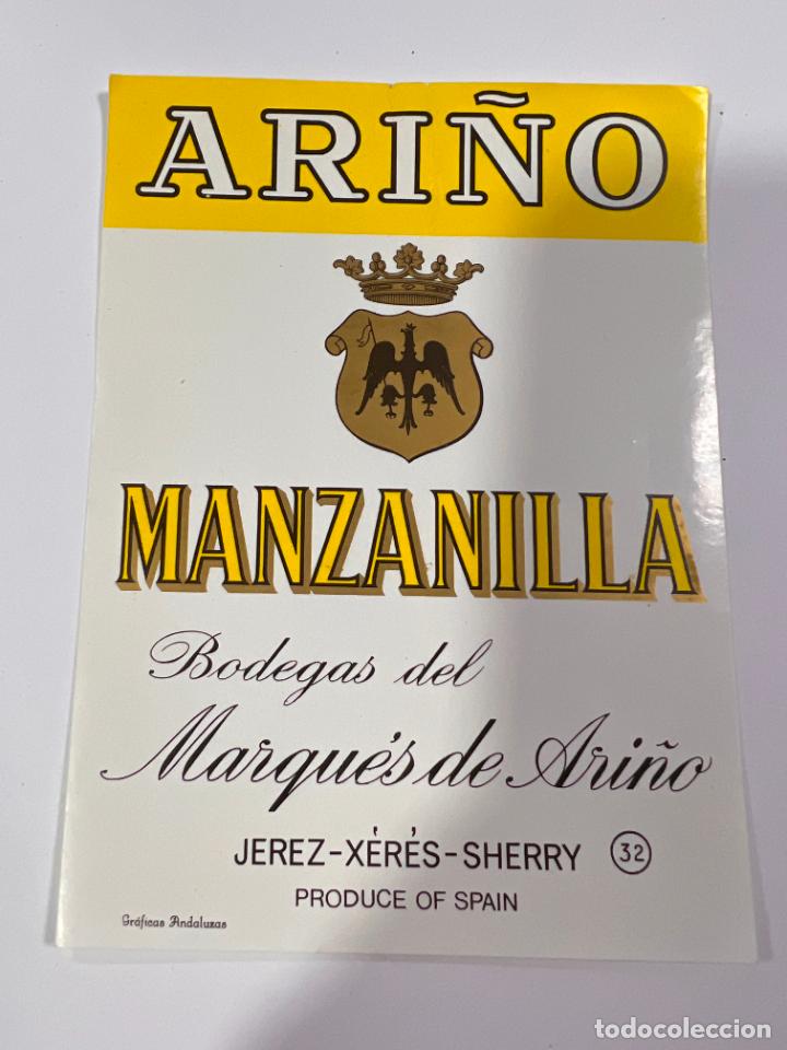 Etichette antiche: ETIQUETA. MANZANILLA. BODEGAS DEL MARQU&Eacute;S DE ARI&Ntilde;O. JEREZ. MEDIDAS: 13 X 9.5 CM