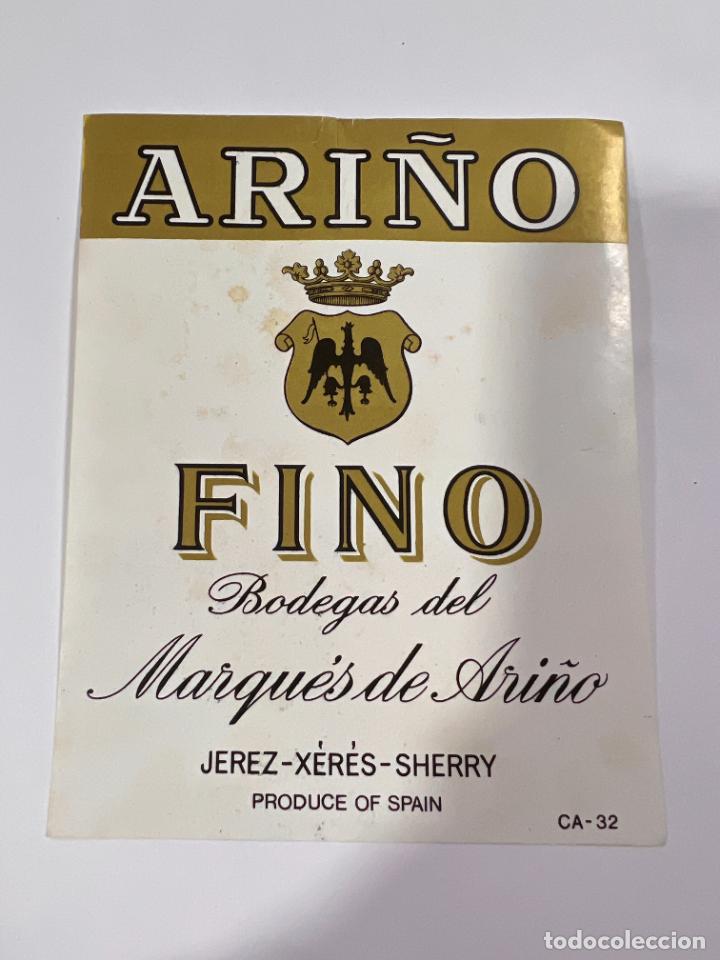 Etichette antiche: ETIQUETA. FINO. BODEGAS DEL MARQU&Eacute;S DE ARI&Ntilde;O. JEREZ. MEDIDAS APROX.: 12.5 X 10 CM