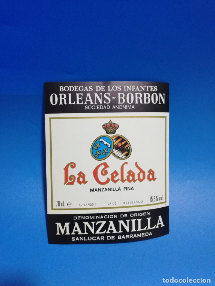 Old Labels: ETIQUETA. BODEGAS DE LOS INFANTES. ORLEANS-BORBON. LA CELADA. MANZANILLA FINA. SANLUCAR DE BARRAMEDA