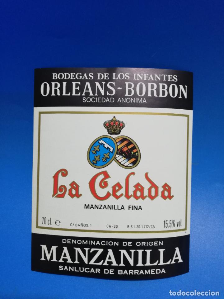 Old Labels: ETIQUETA. BODEGAS DE LOS INFANTES. ORLEANS-BORBON. LA CELADA. MANZANILLA FINA. SANLUCAR DE BARRAMEDA