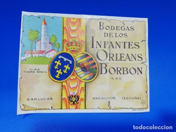 Old Labels: ETIQUETA. BODEGAS DE LOS INFANTES. ORLEANS-BORBON. SANLUCAR DE BARRAMEDA.