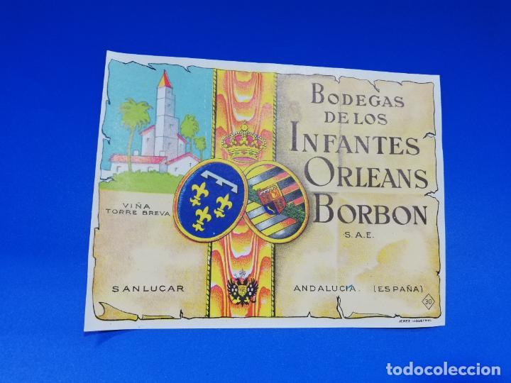Old Labels: ETIQUETA. BODEGAS DE LOS INFANTES. ORLEANS-BORBON. SANLUCAR DE BARRAMEDA.