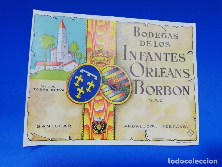 Old Labels: ETIQUETA. BODEGAS DE LOS INFANTES. ORLEANS-BORBON. SANLUCAR DE BARRAMEDA.